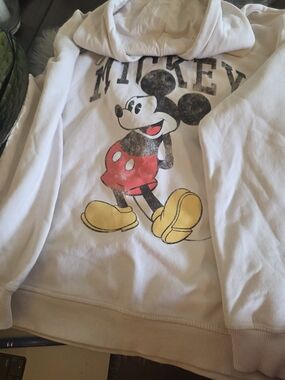 Disney White Adult Hoodie with Mickey Graphic in Red and Yellow